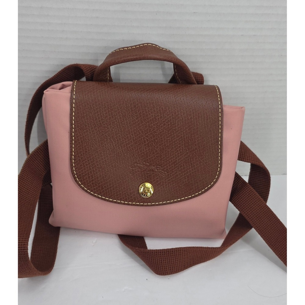 Longchamp Pink Nylon Backpack with Brown Leather Flap - Picture 8 of 8